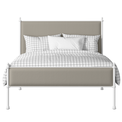 Neville Slim iron/metal upholstered bed in white with Silver fabric - Thumbnail