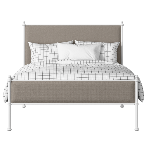 Neville Slim iron/metal upholstered bed in white with storm grey fabric - Thumbnail