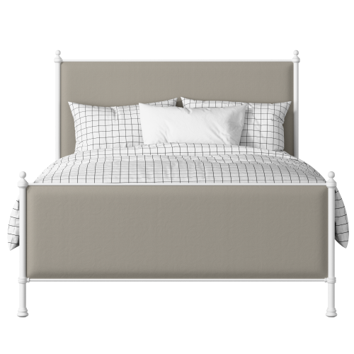 Neville iron/metal upholstered bed in white with Silver fabric - Thumbnail