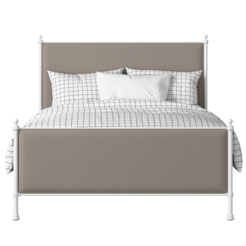 Neville iron/metal upholstered bed in white with storm grey fabric - Thumbnail
