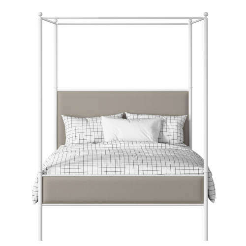 Reims Slim iron/metal upholstered bed in white with Silver fabric - Thumbnail