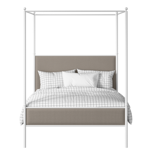 Reims Slim iron/metal upholstered bed in white with storm grey fabric - Thumbnail