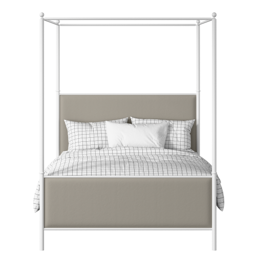 Reims iron/metal upholstered bed in white with Silver fabric - Thumbnail