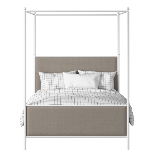 Reims iron/metal upholstered bed in white with storm grey fabric - Thumbnail