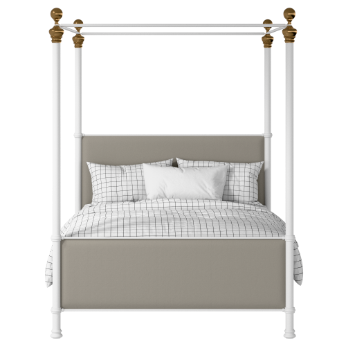 Riviere iron/metal upholstered bed in white with Silver fabric - Thumbnail