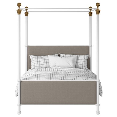 Riviere iron/metal upholstered bed in white with storm grey fabric - Thumbnail