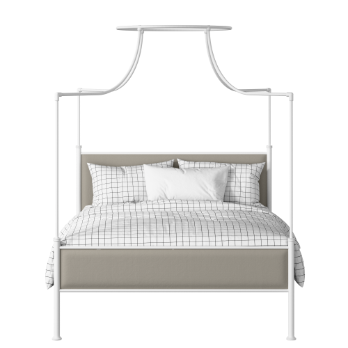 Waterloo Slim iron/metal upholstered bed in white with Silver fabric - Thumbnail