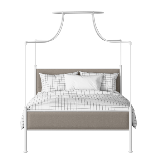 Waterloo Slim iron/metal upholstered bed in white with storm grey fabric - Thumbnail