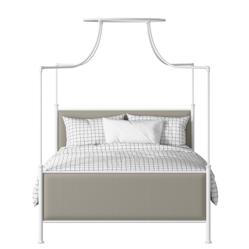 Waterloo iron/metal upholstered bed in white with Silver fabric - Thumbnail
