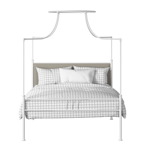 Waterloo Zero iron/metal upholstered bed in white with Silver fabric - Thumbnail