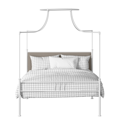 Waterloo Zero iron/metal upholstered bed in white with storm grey fabric - Thumbnail