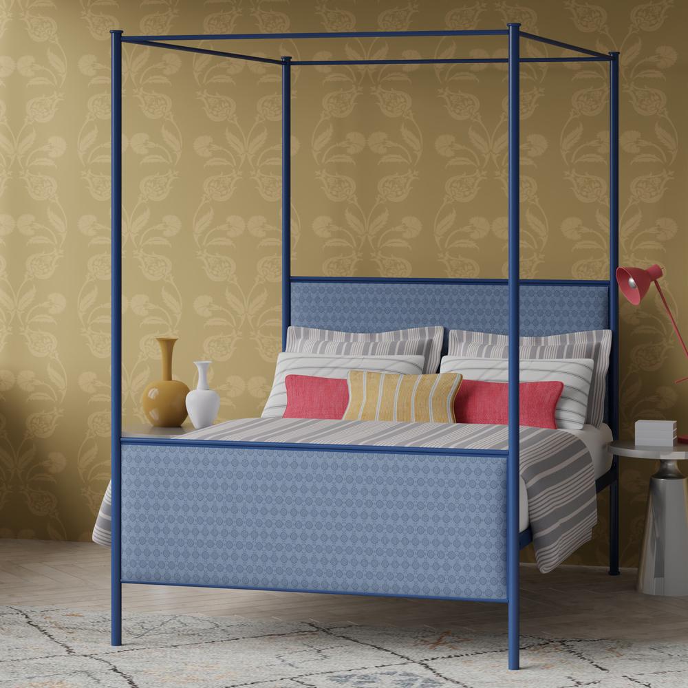 Reims iron four poster bed in royal blue