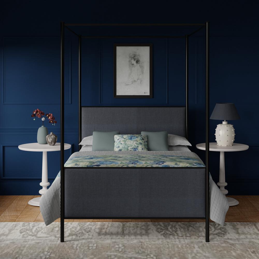 Reims iron bed in black in a Navy blue bedroom