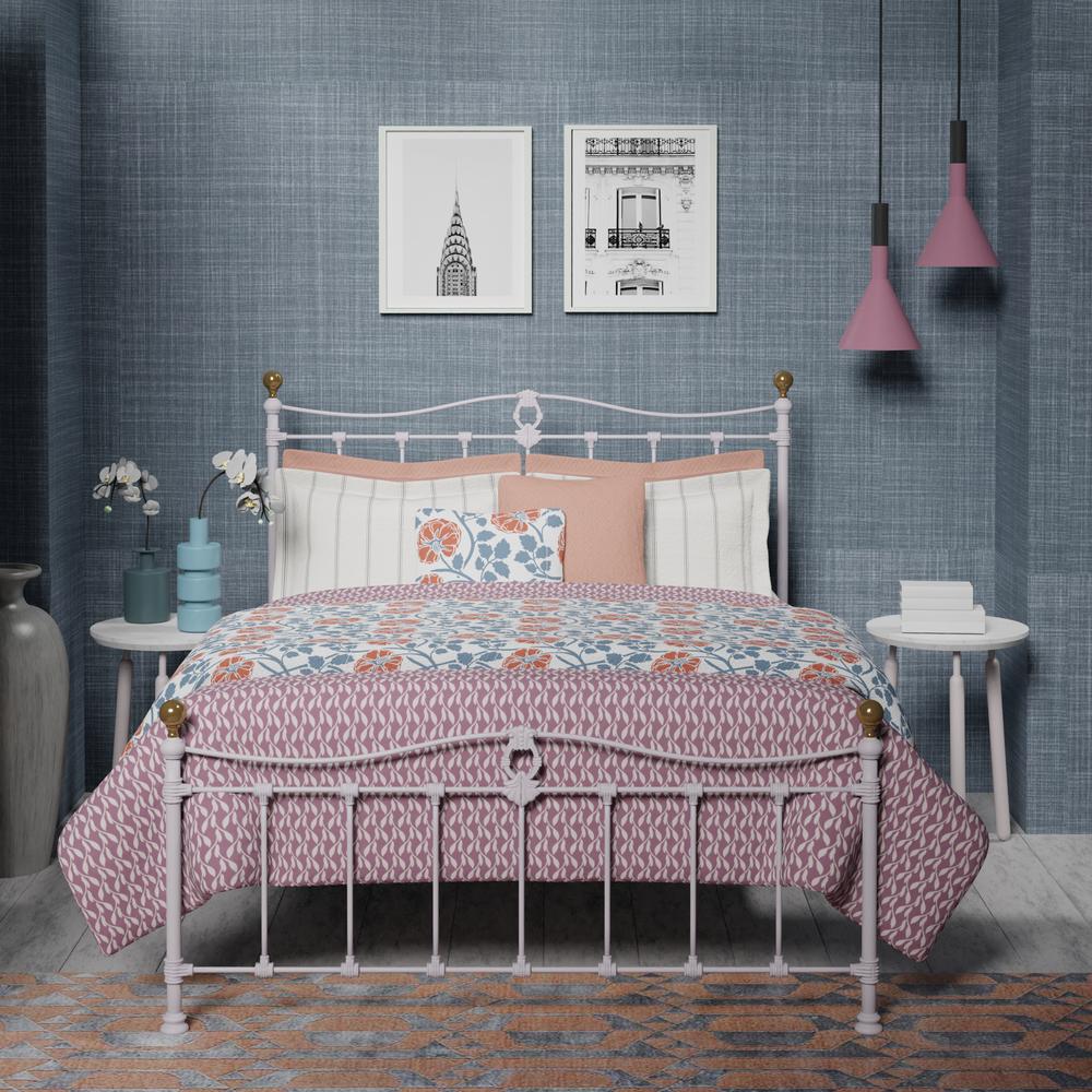 Tulsk iron bed in white with pink and orange linens