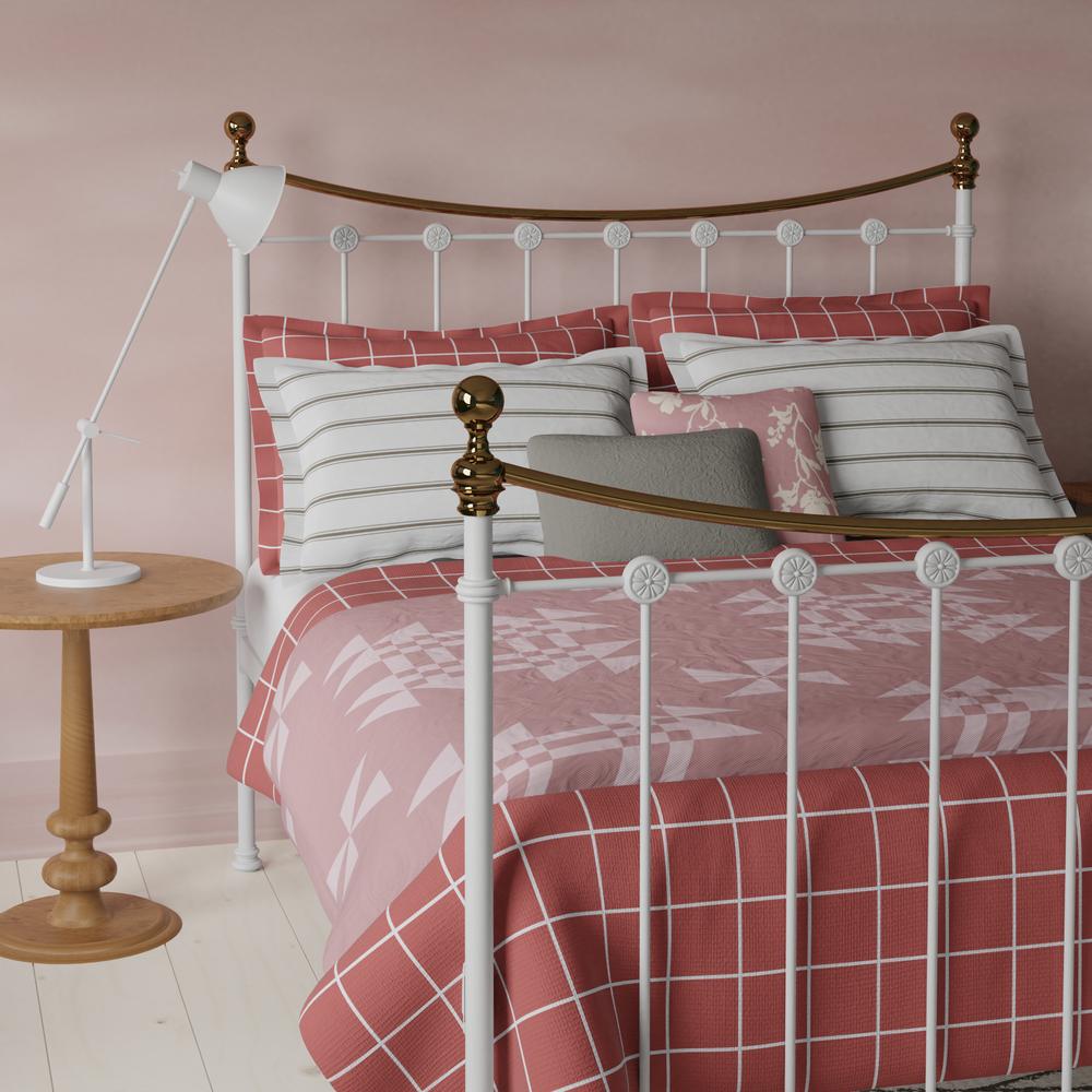 Carrick iron bed in white with pink linens