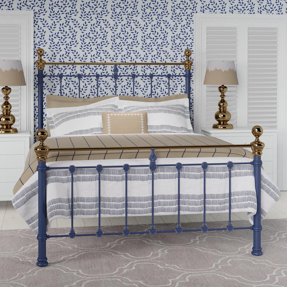 Hamilton iron bed in a blue and gold bedroom