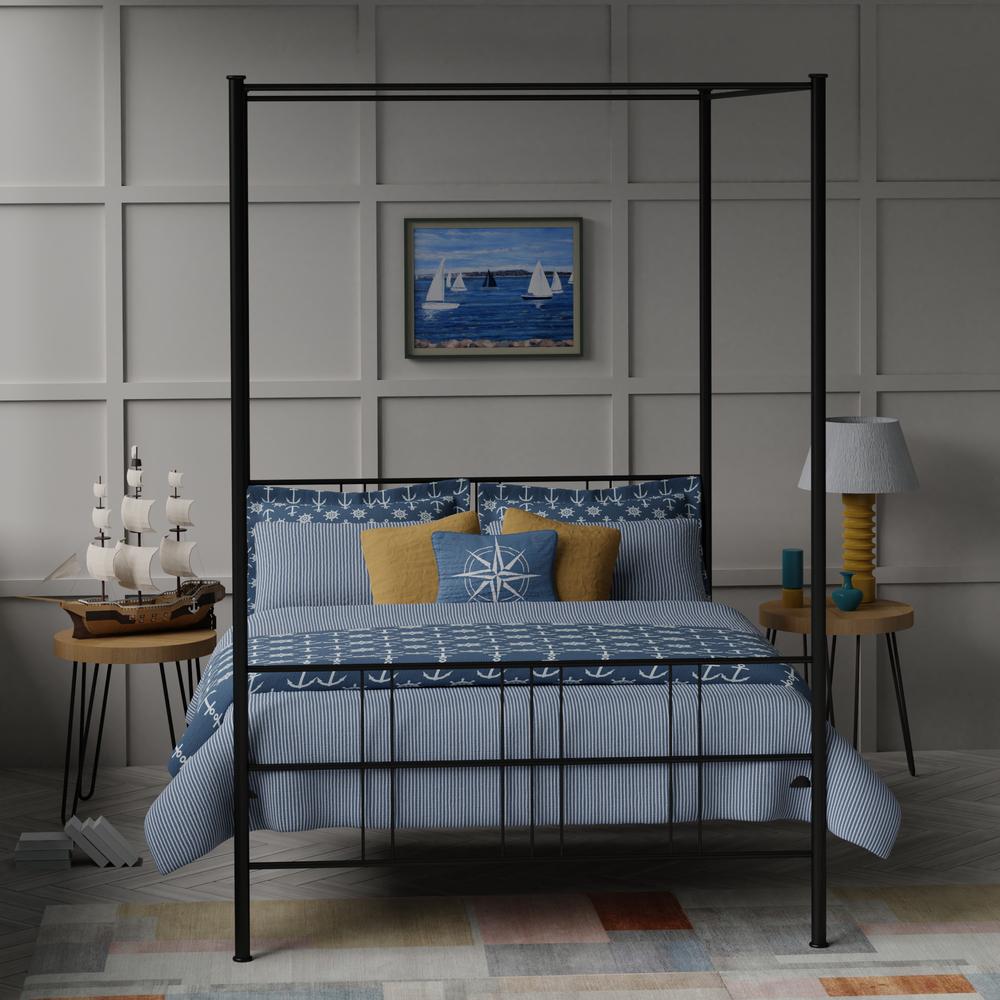Toulon bed in a blue and gold bedroom