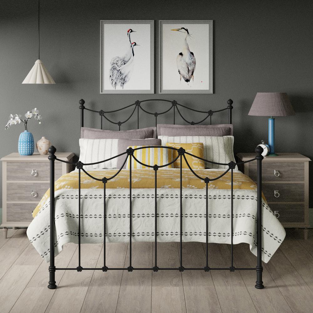 Carie iron bed in black with yellow linens