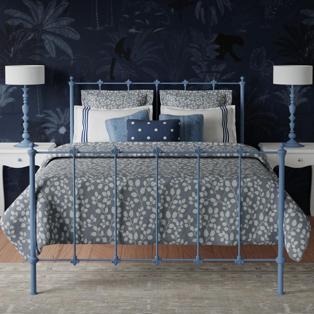 Paris iron bed in light blue with Navy blue walls