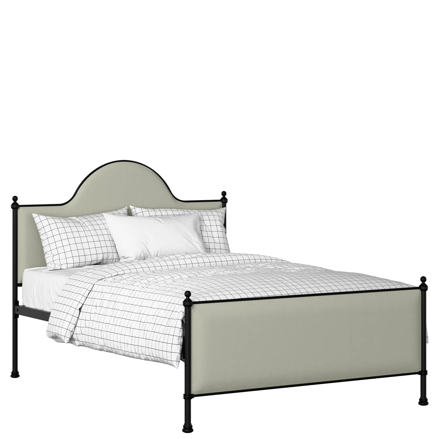 Albert iron/metal upholstered bed in black with mineral fabric