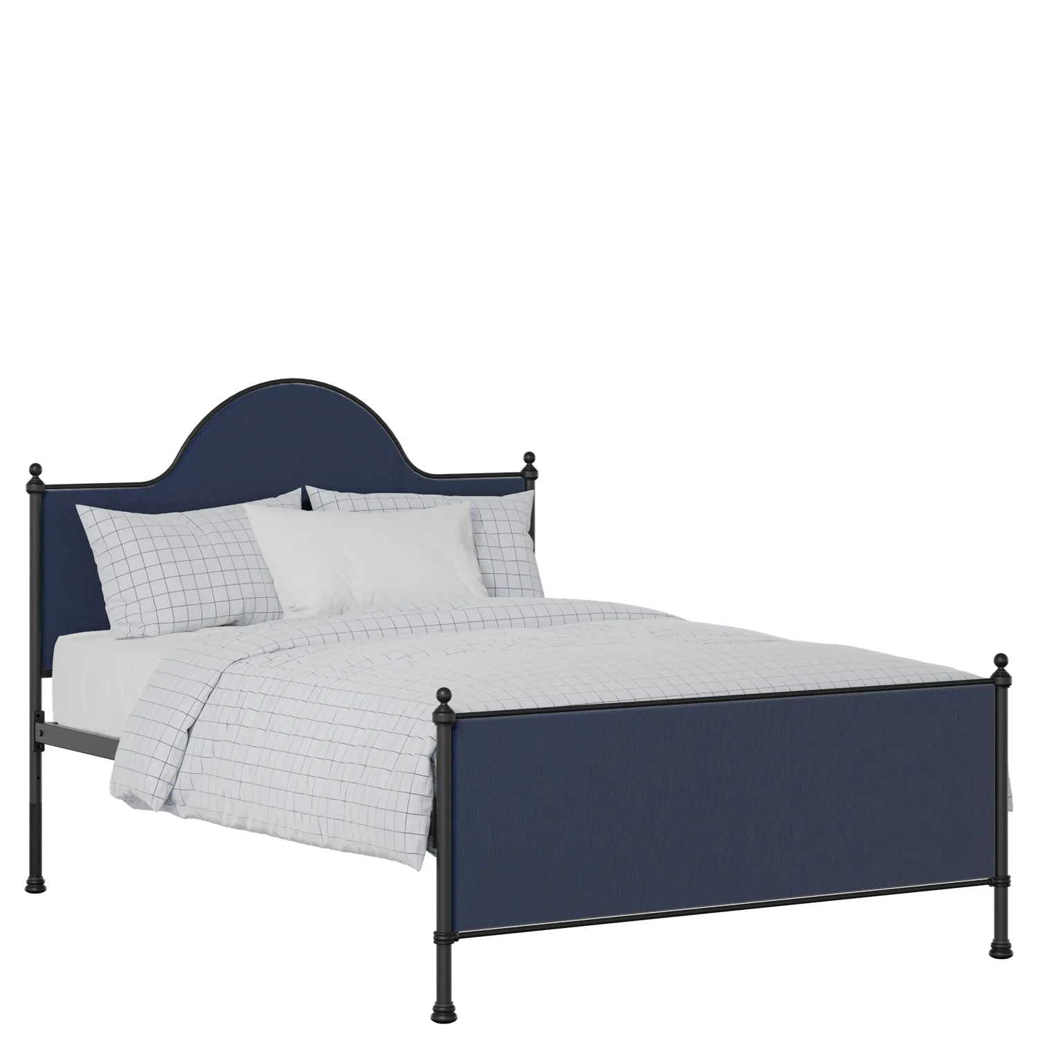 Albert iron/metal upholstered bed in black with blue fabric