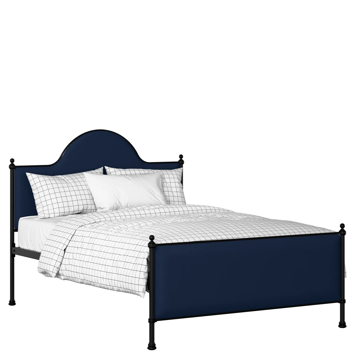 Albert iron/metal upholstered bed in black with blue fabric