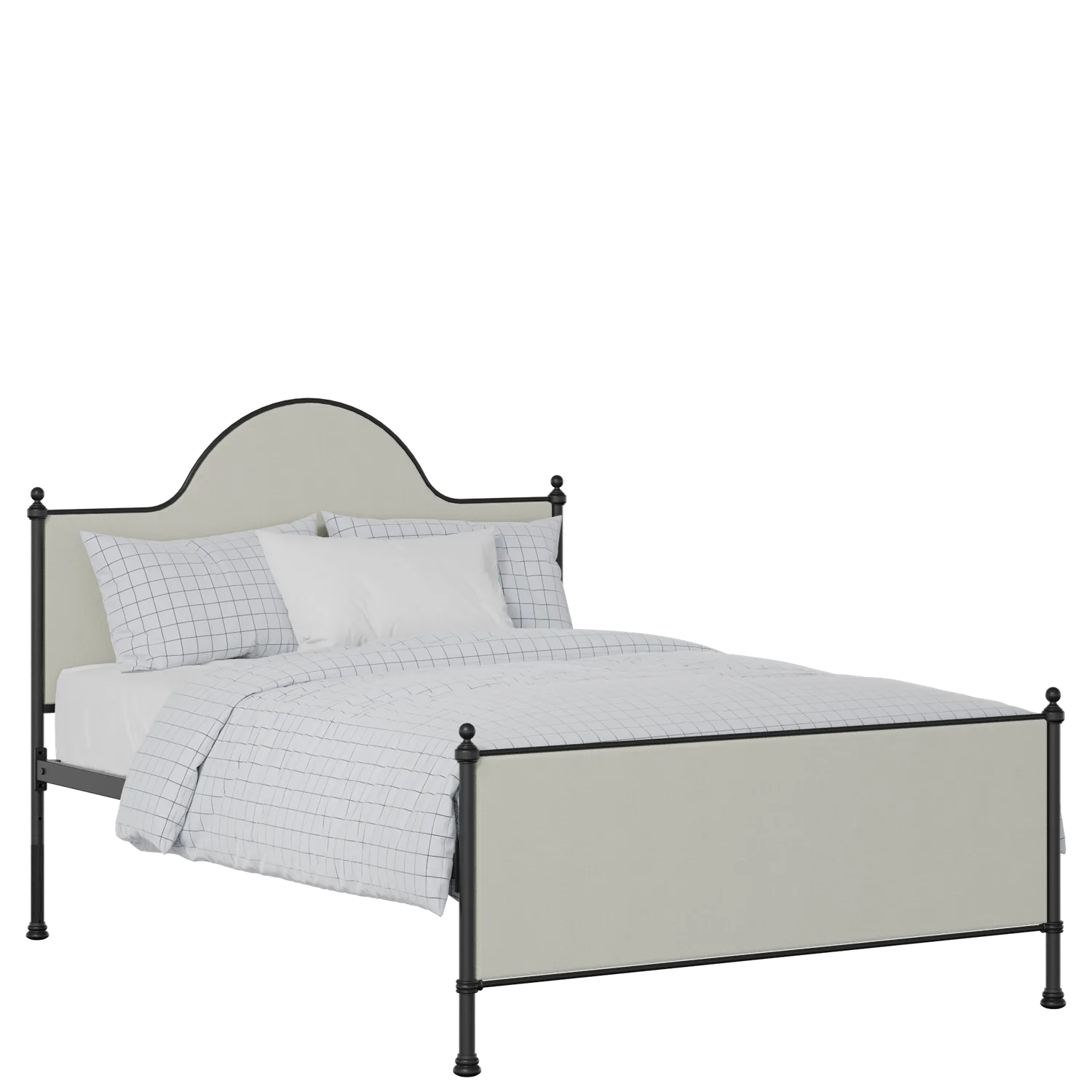 Albert iron/metal upholstered bed in black with oatmeal fabric