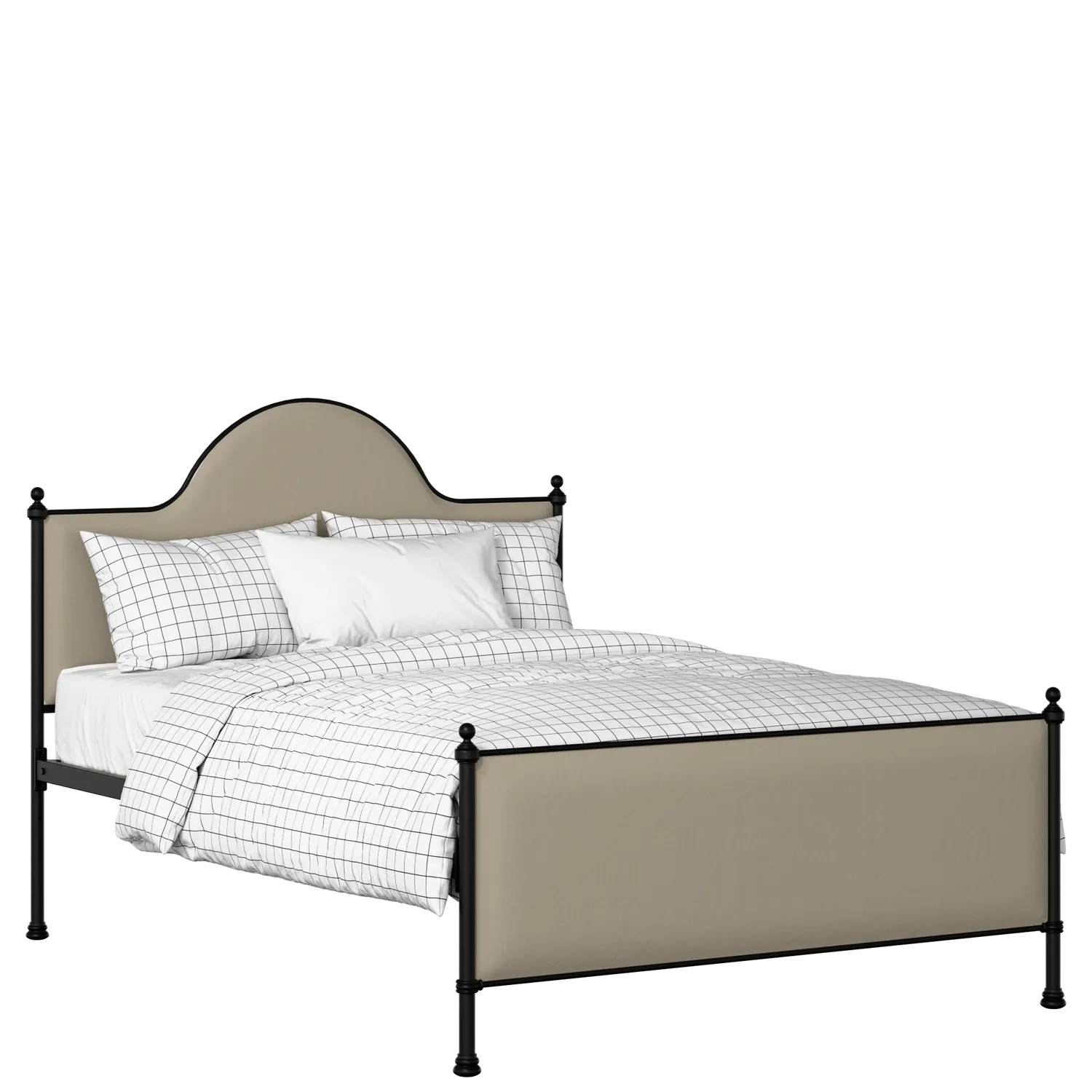 Albert iron/metal upholstered bed in black with oatmeal fabric