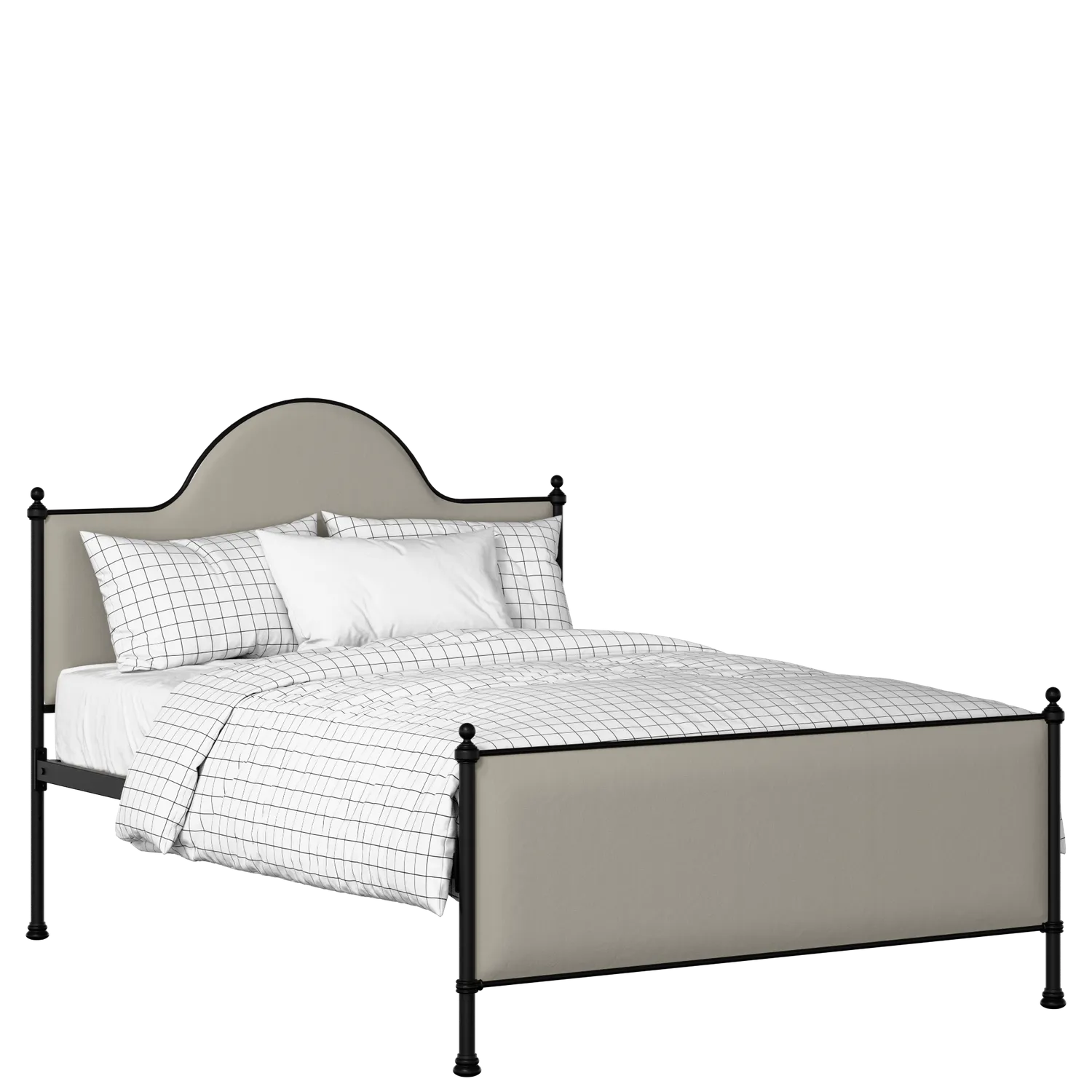 Albert iron/metal upholstered bed in black with silver fabric