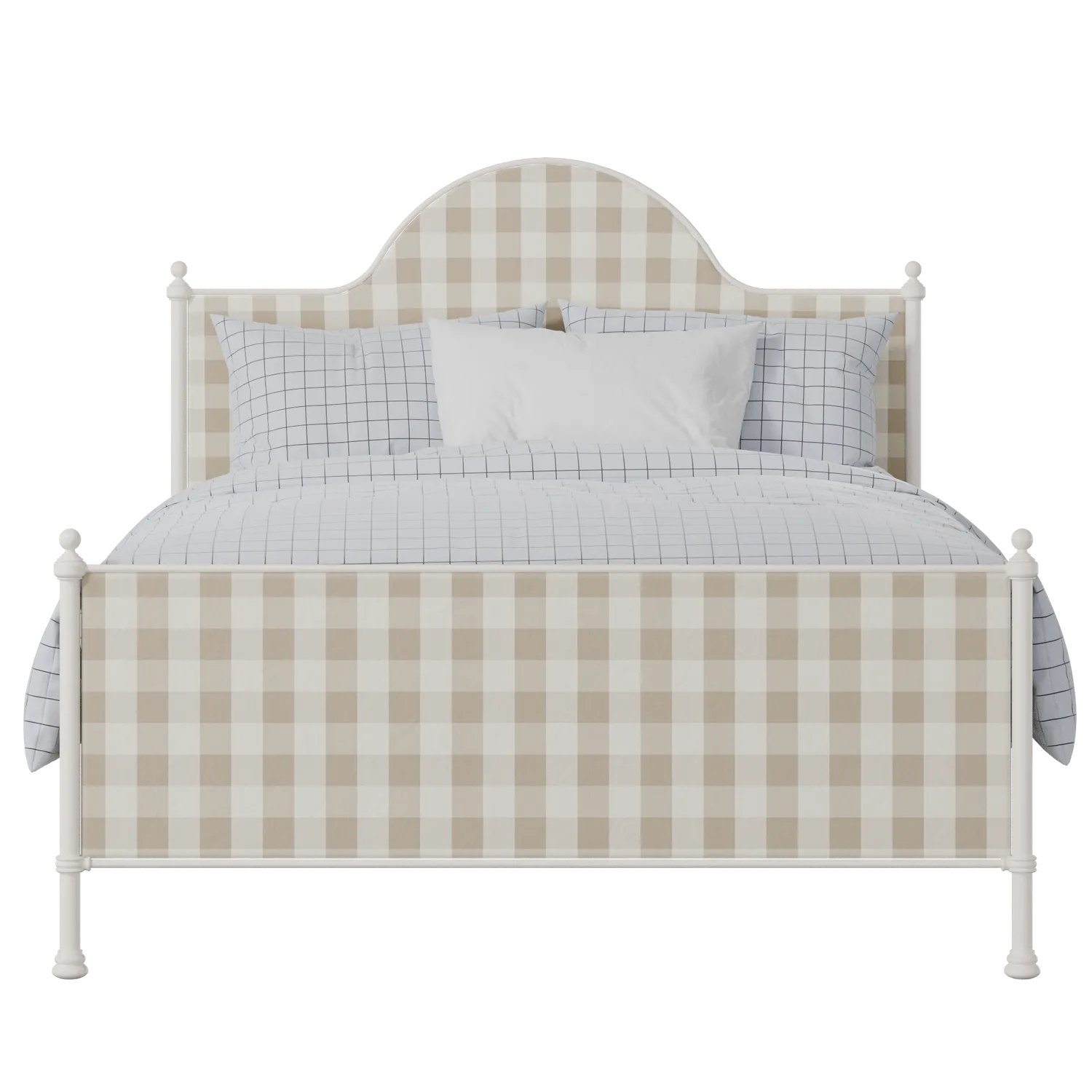 Albert iron/metal upholstered bed in ivory with grey fabric