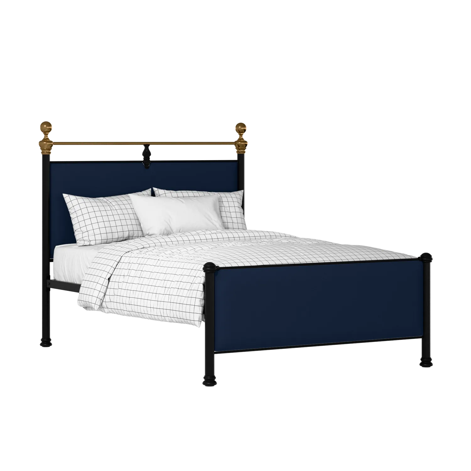 Bastille iron/metal upholstered bed in black with blue fabric