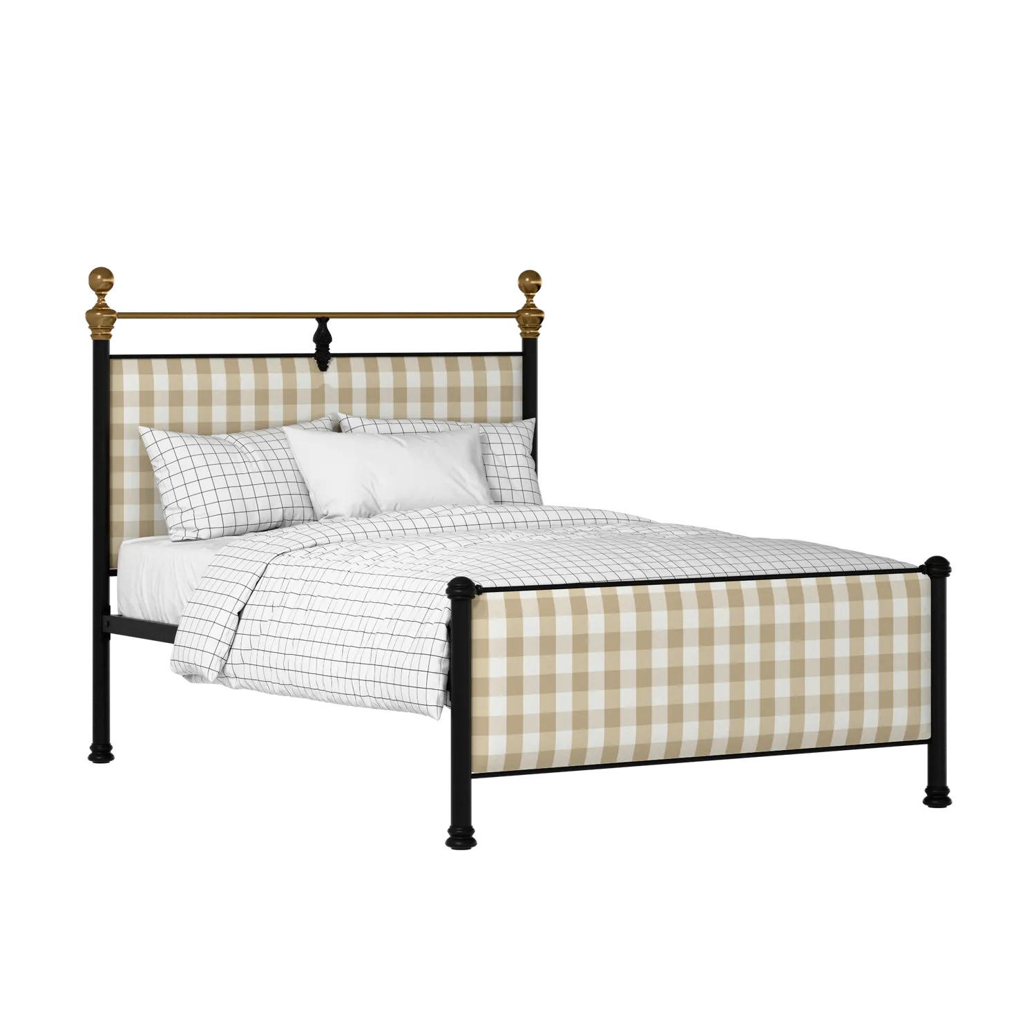 Bastille iron/metal upholstered bed in black with Romo Kemble Putty fabric