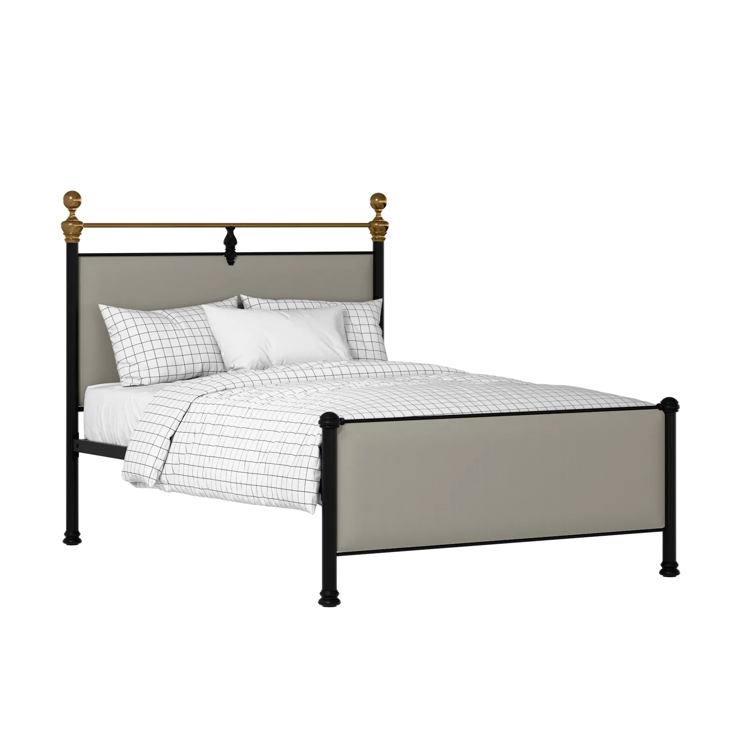 Bastille iron/metal upholstered bed in black with silver fabric