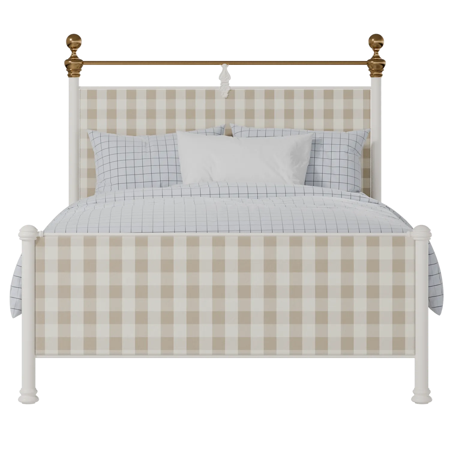 Bastille iron/metal upholstered bed in ivory with grey fabric