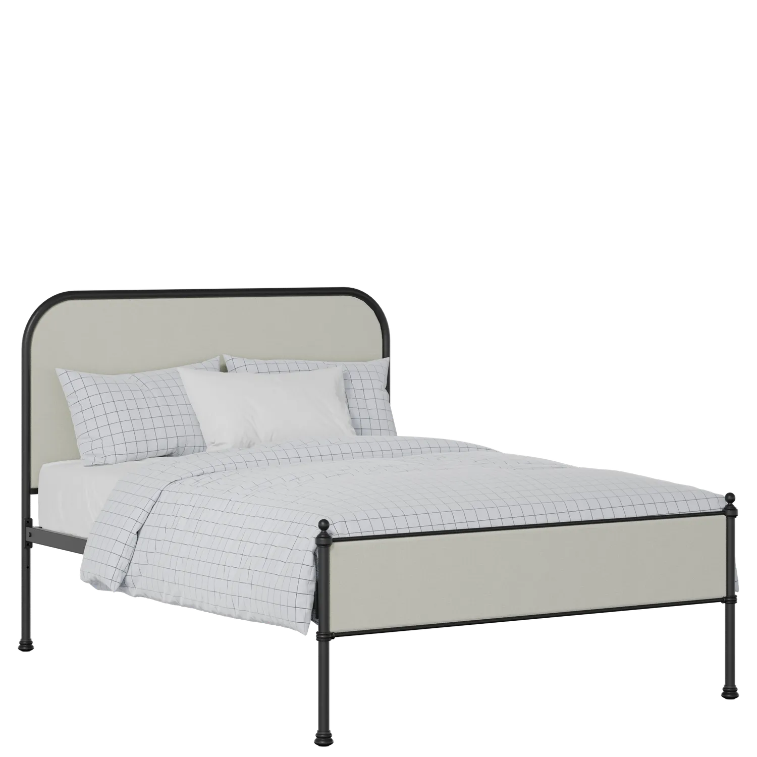 Bray Slim iron/metal upholstered bed in black with oatmeal fabric
