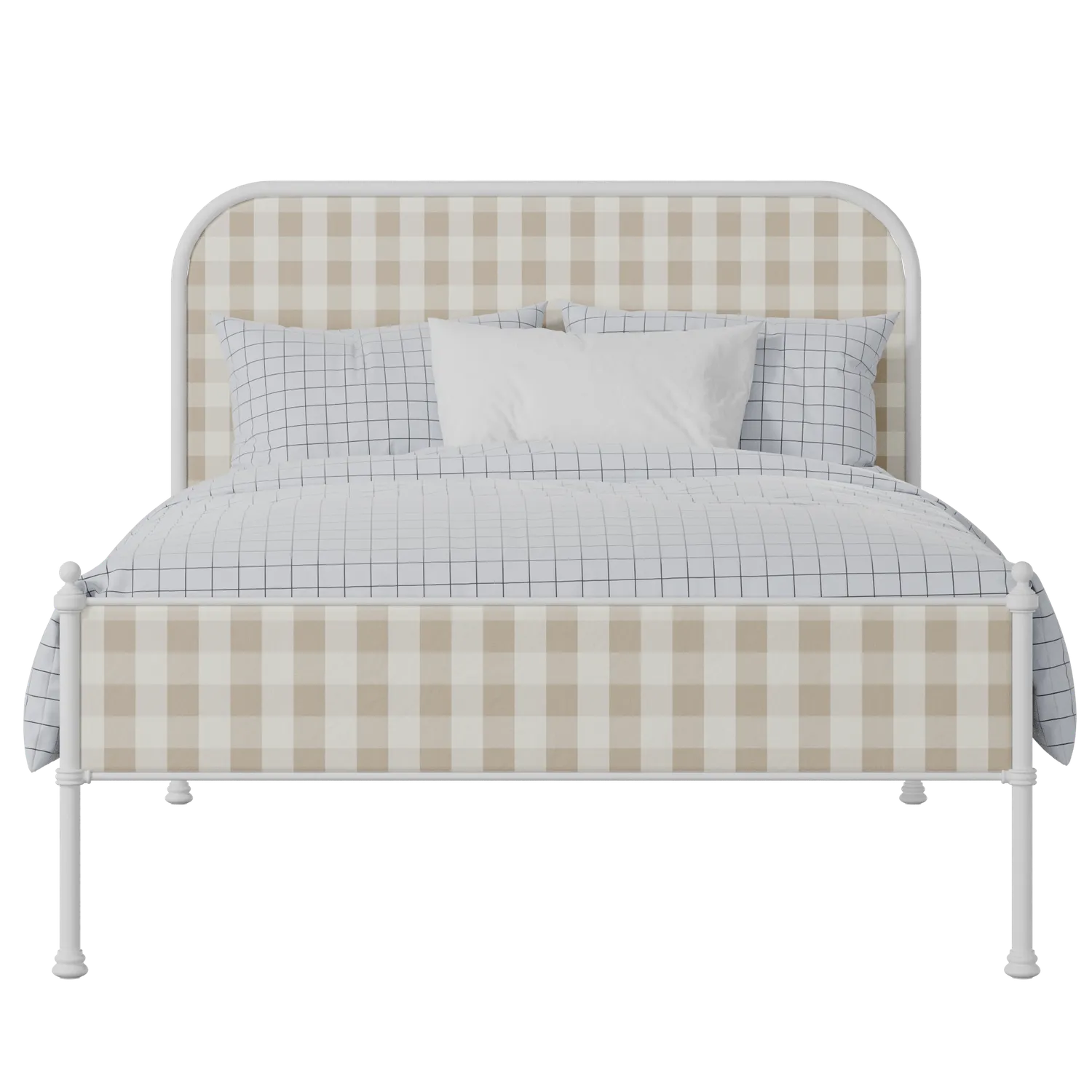 Bray Slim iron/metal upholstered bed in white with grey fabric