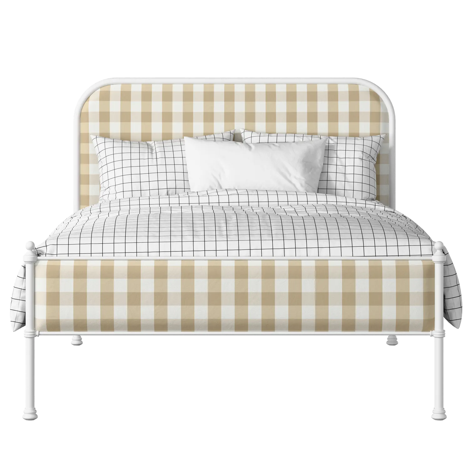 Bray Slim iron/metal upholstered bed in white with grey fabric