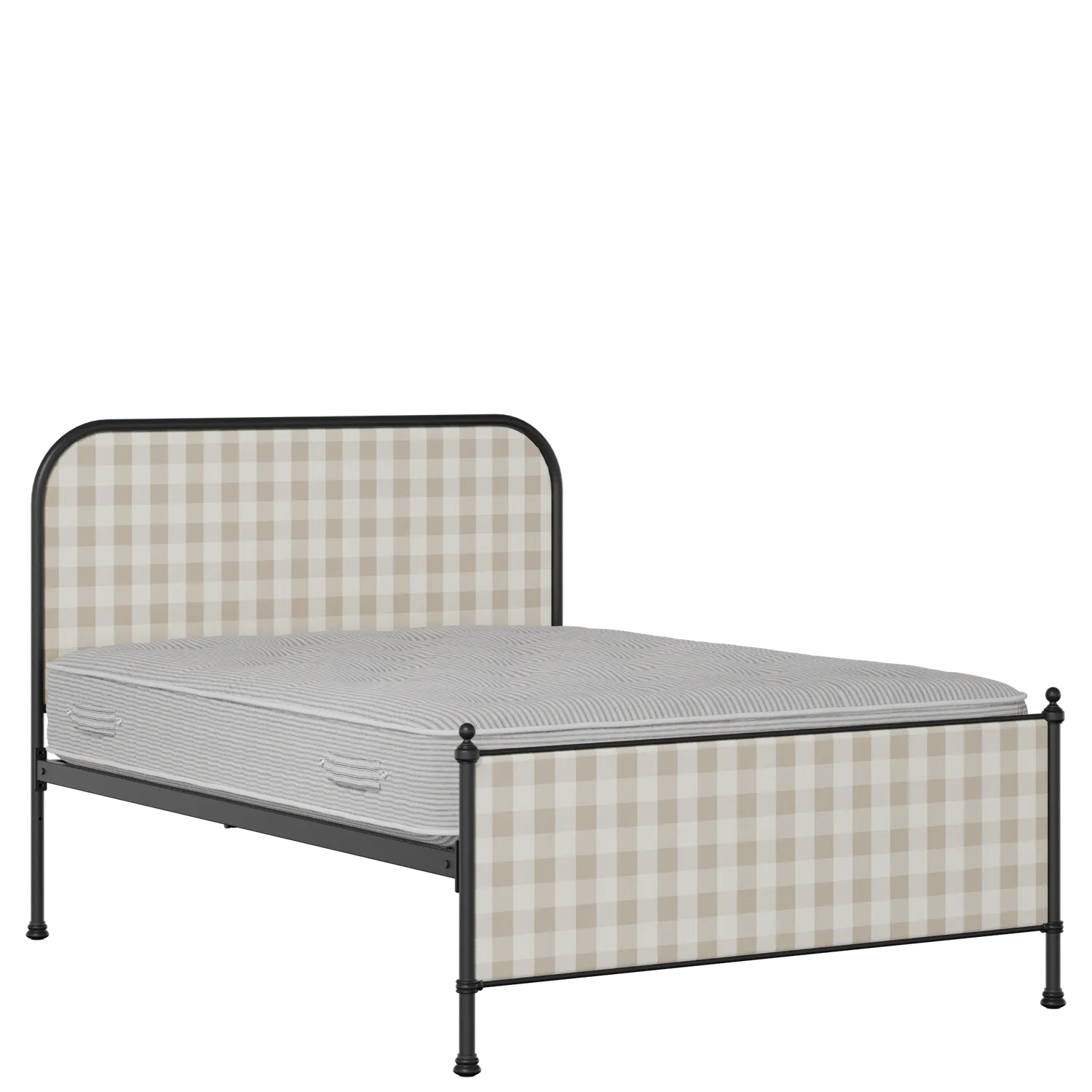 Bray iron/metal upholstered bed in black with Romo Kemble Putty fabric