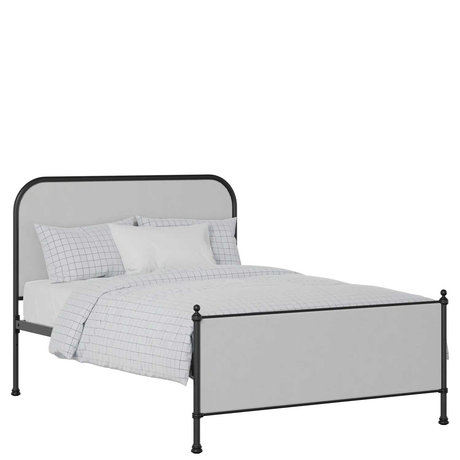Bray iron/metal upholstered bed in black with silver fabric