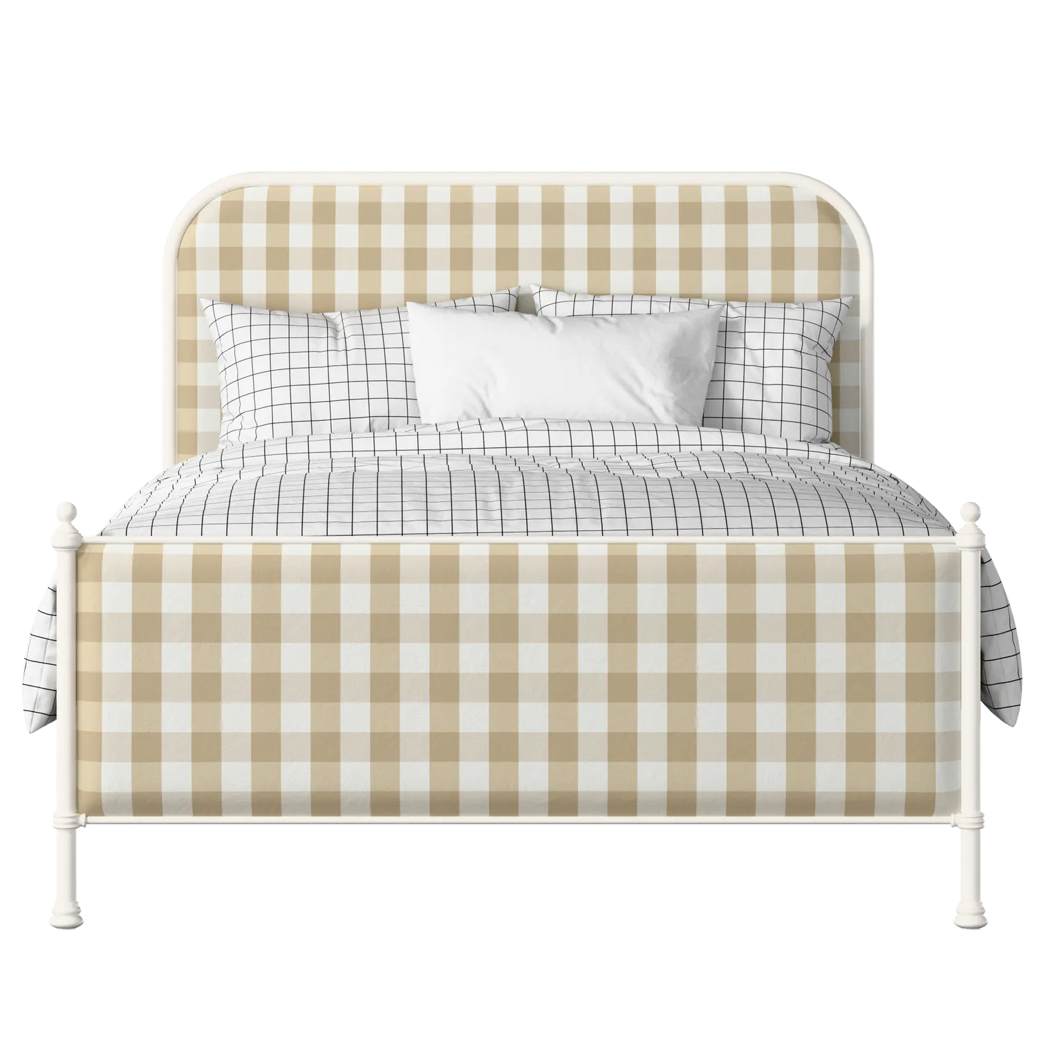 Bray iron/metal upholstered bed in ivory with grey fabric