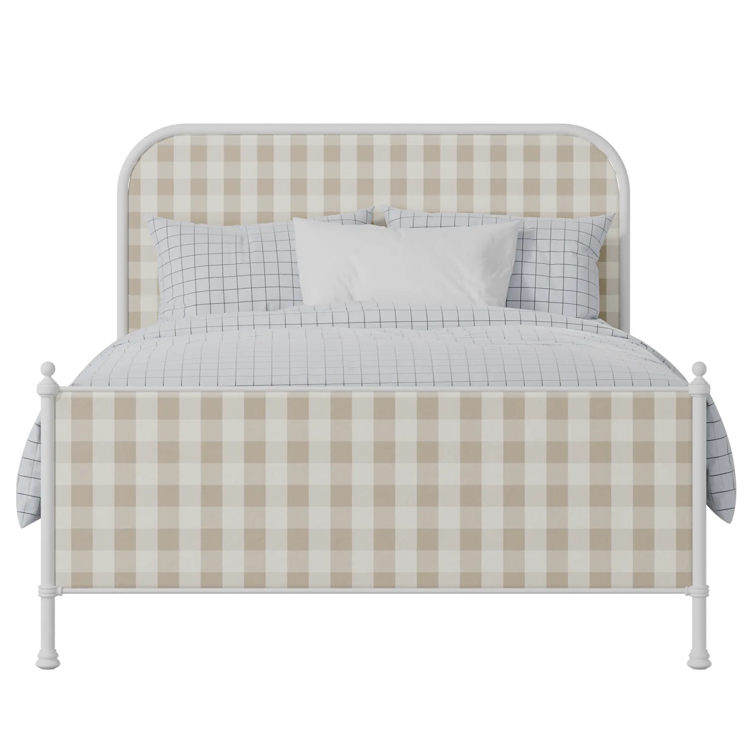 Bray iron/metal upholstered bed in white with grey fabric