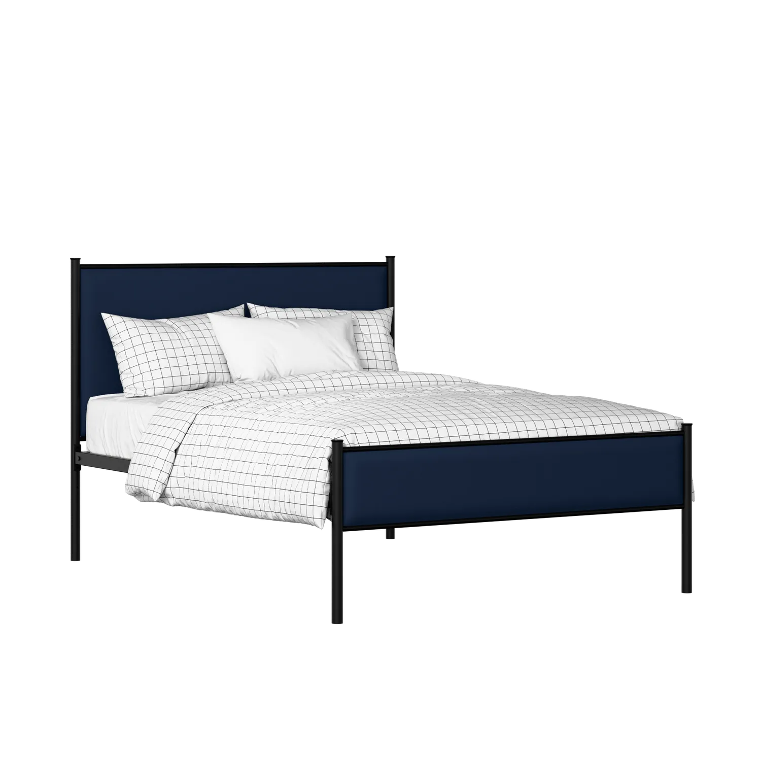 Brest Slim iron/metal upholstered bed in black with blue fabric