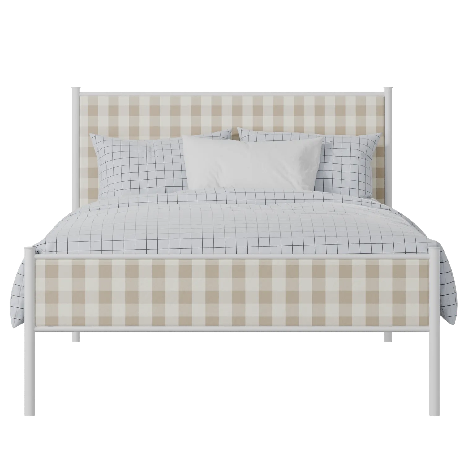 Brest Slim iron/metal upholstered bed in white with grey fabric
