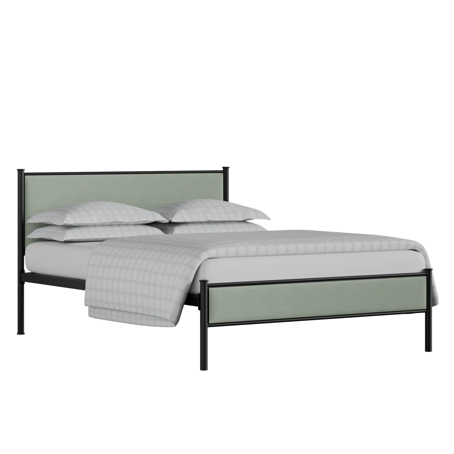 Brest iron/metal upholstered bed in black with duckegg fabric