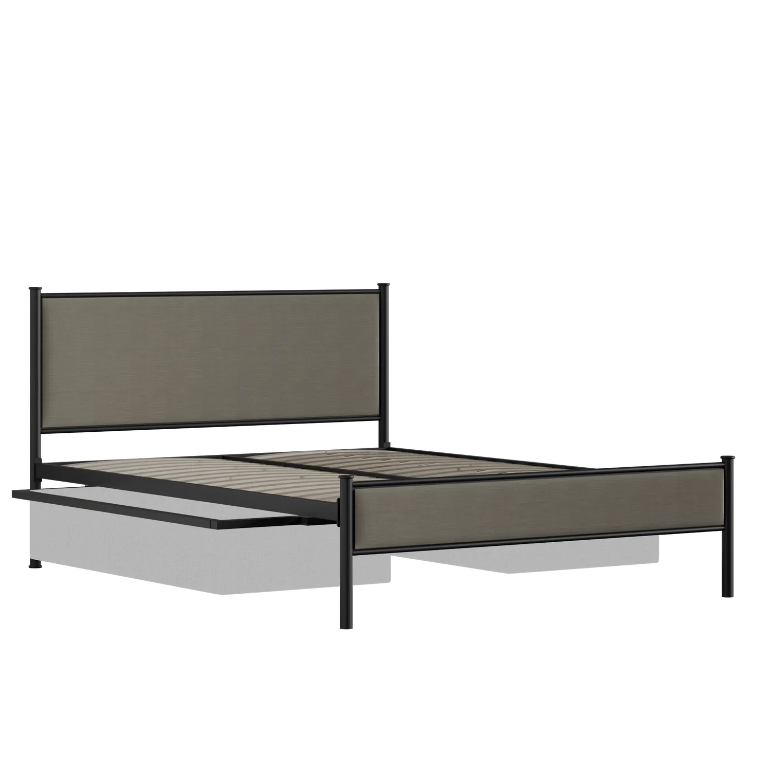 Brest iron/metal upholstered bed in black with drawers