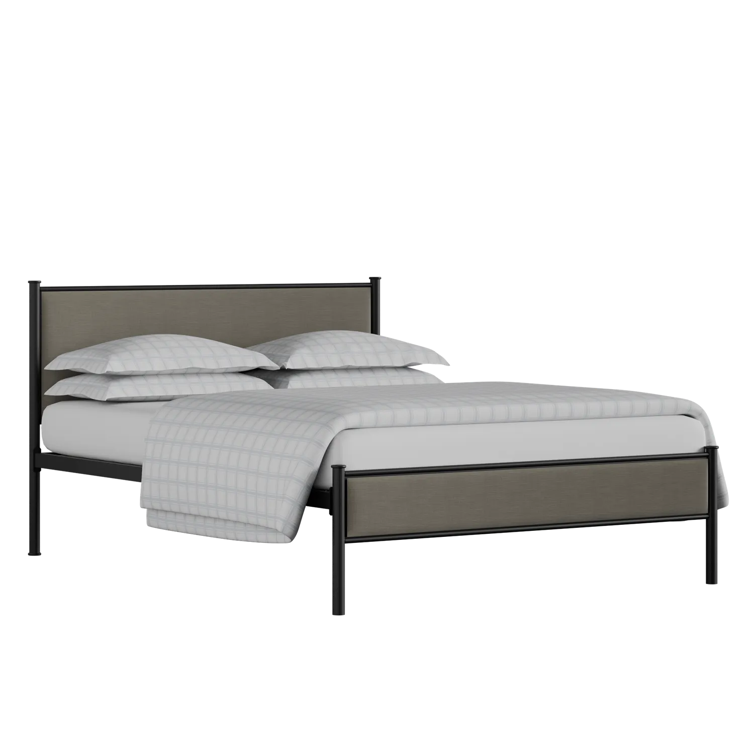 Brest iron/metal upholstered bed in black with grey fabric