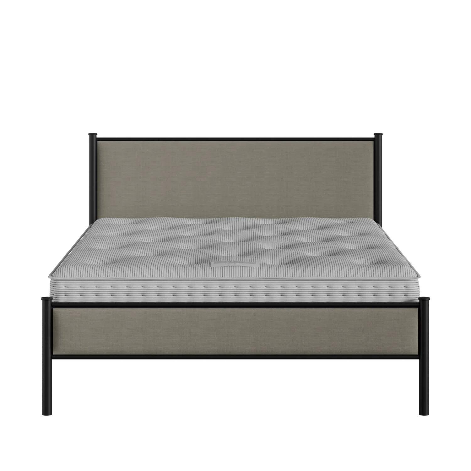 Brest iron/metal upholstered bed in black with grey fabric