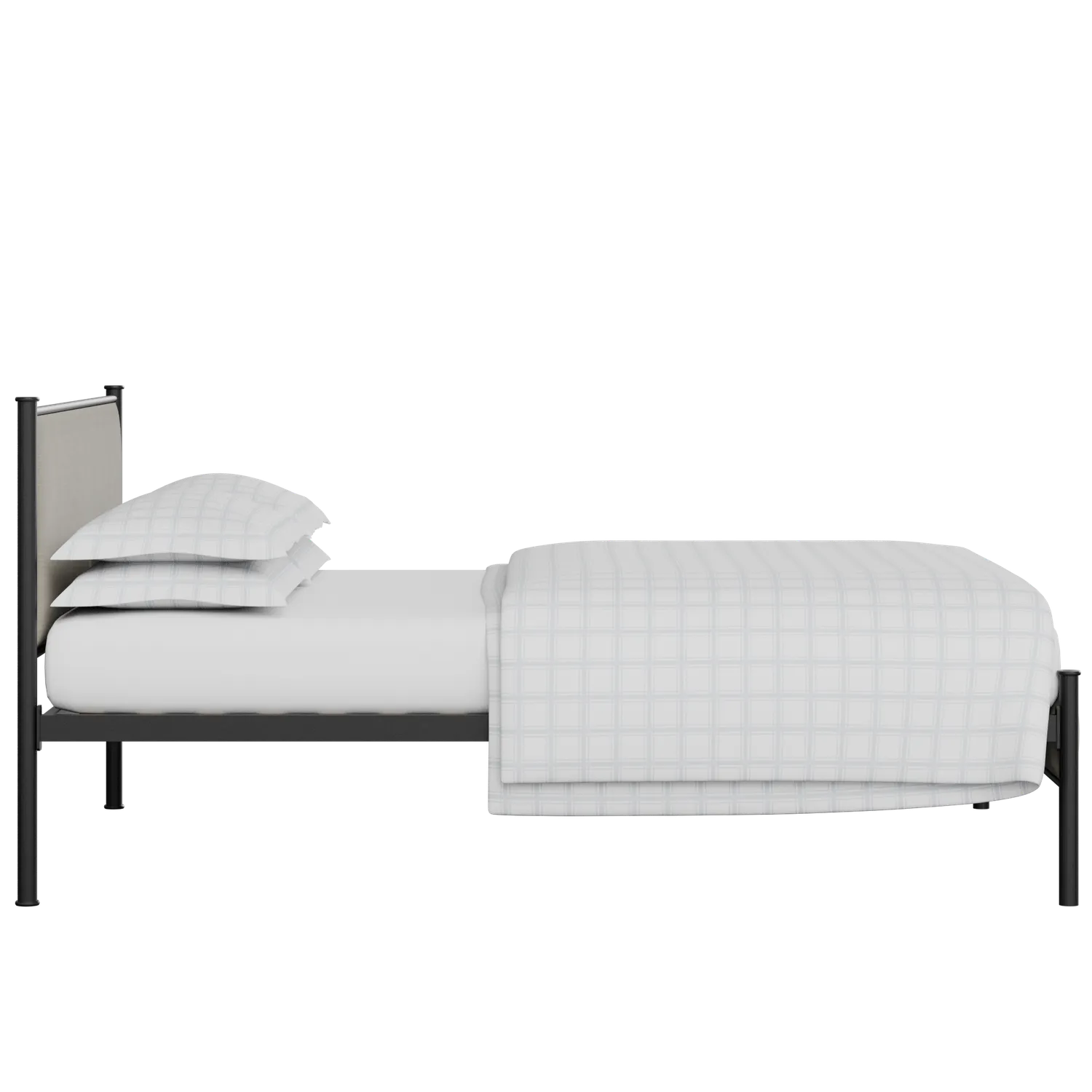 Brest iron/metal upholstered bed in black with grey fabric