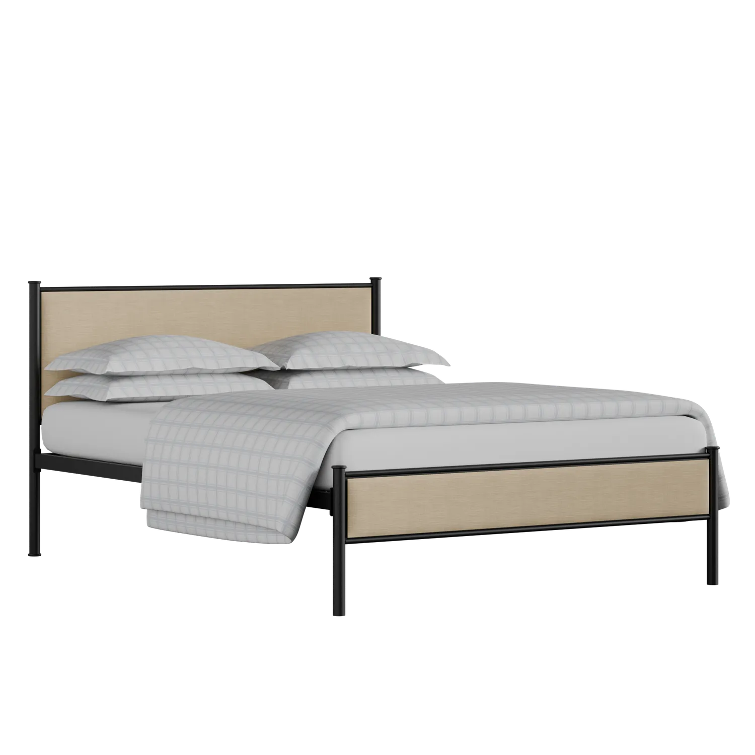 Brest iron/metal upholstered bed in black with natural fabric