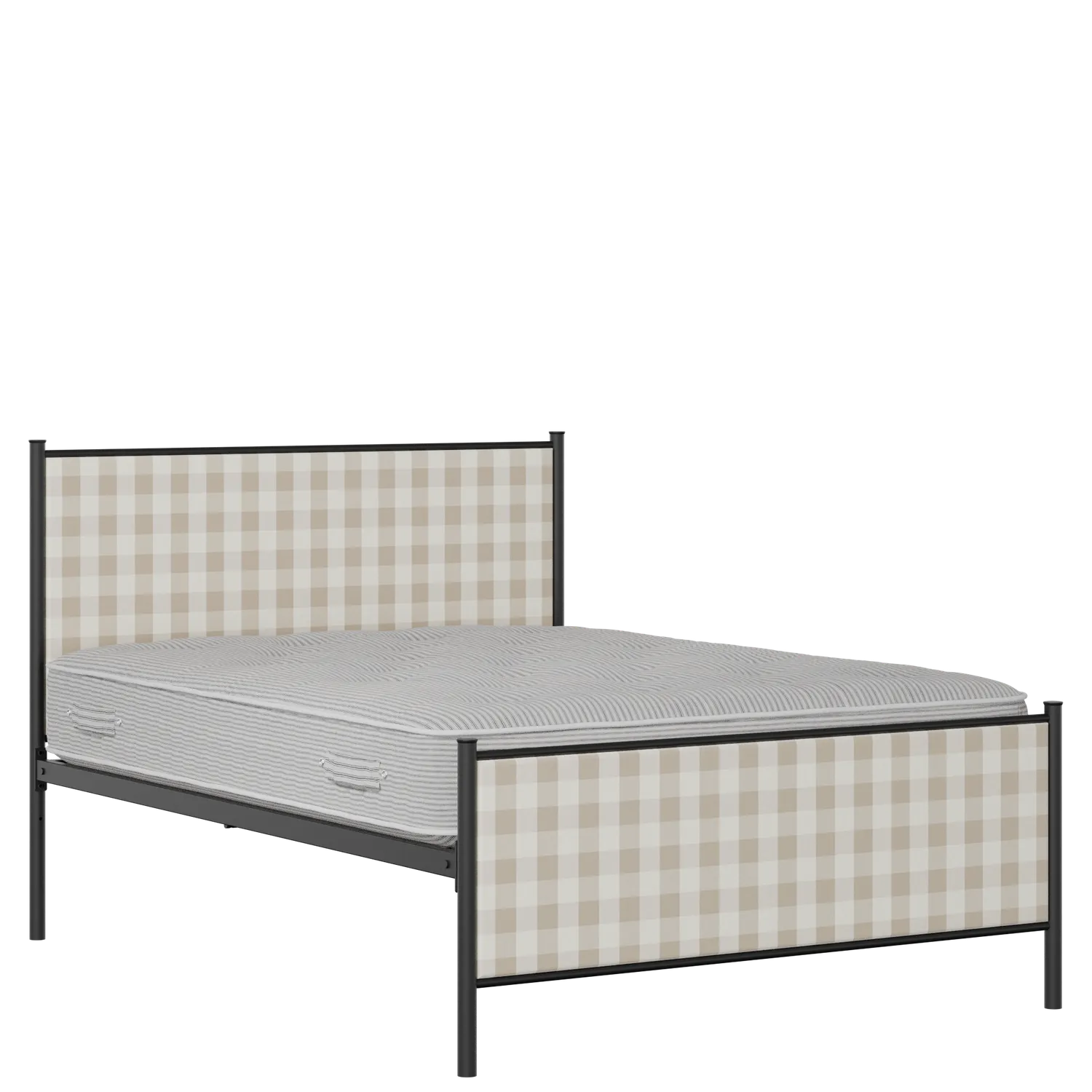 Brest iron/metal upholstered bed in black with Romo Kemble Putty fabric